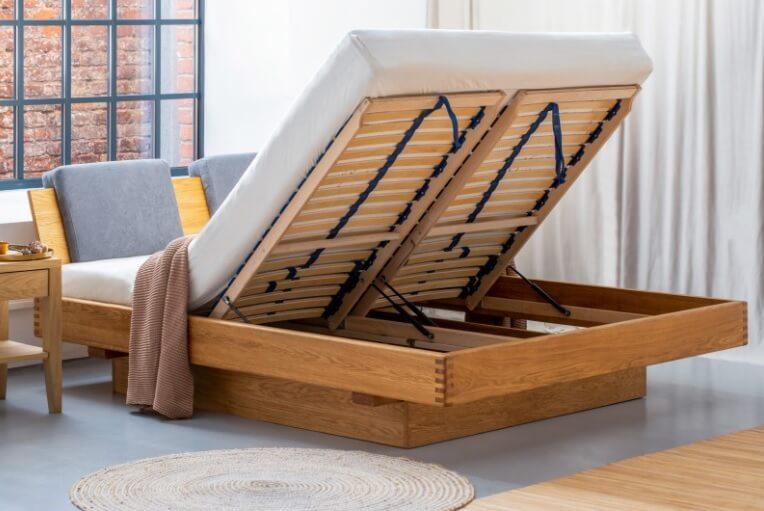 MILANO – lewitujące łóżko drewniane z pojemnikiem na pościel